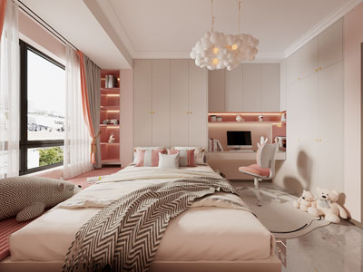 现代奶油风卧室 公主房 儿童房3d模型 现代奶油风卧室 公主房 儿童房