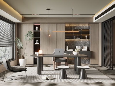 现代中古风书房