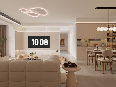 现代奶油风客厅餐厅