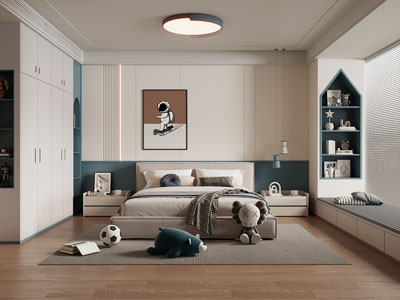 现代卧室 儿童房 男孩房3d模型 现代卧室 儿童房 男孩房