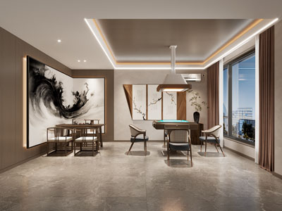 新中式棋牌室3d模型 新中式棋牌室