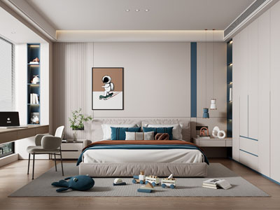 现代卧室 儿童房 男孩房3d模型 现代卧室 儿童房 男孩房