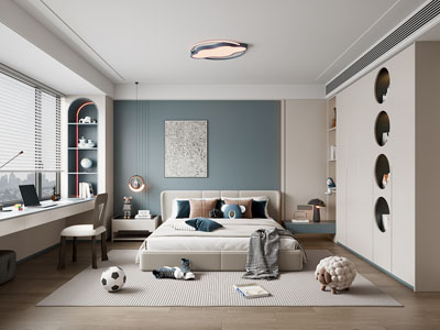 现代卧室 儿童房 男孩房3d模型 现代卧室 儿童房 男孩房