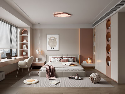 现代卧室 儿童房 公主房3d模型 现代卧室 儿童房 公主房