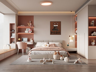 现代卧室 儿童房 公主房3d模型 现代卧室 儿童房 公主房