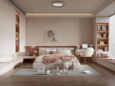 现代卧室 儿童房 公主房3d模型 现代卧室 儿童房 公主房