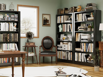 法式中古风书房 书柜 休闲椅子