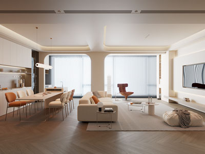 现代奶油风客厅餐厅