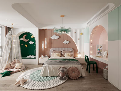 现代卧室 儿童房 公主房3d模型 现代卧室 儿童房 公主房