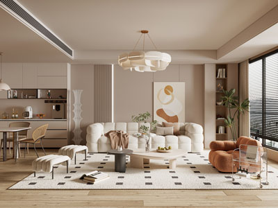 现代奶油风客厅餐厅