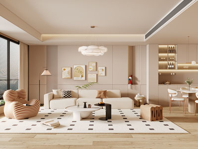 现代奶油风客厅餐厅