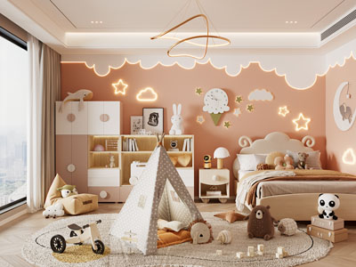 现代卧室 儿童房 公主房3d模型 现代卧室 儿童房 公主房