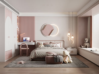 现代卧室 儿童房 公主房3d模型 现代卧室 儿童房 公主房