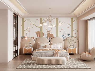 现代卧室 儿童房 公主房3d模型 现代卧室 儿童房 公主房