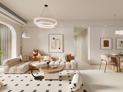 现代奶油风客厅餐厅