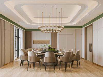 新中式酒店包厢包间3d模型 新中式酒店包厢包间