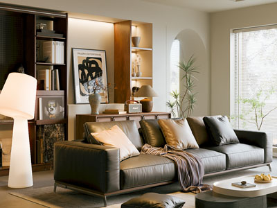 现代中古风客厅多人沙发 茶几3d模型 现代中古风客厅多人沙发 茶几