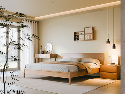 北欧卧室双人床 床头柜