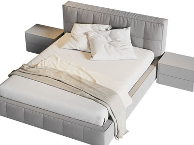 现代布艺双人床 床头柜