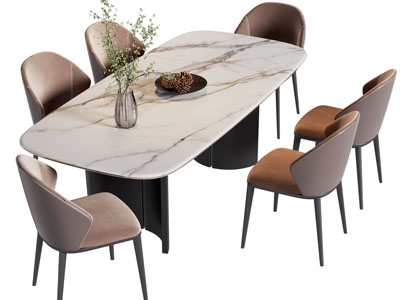 现代大理石长方形餐桌椅组合