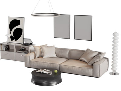 现代双人沙发 边柜 茶几组合