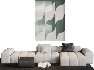 现代布艺多人沙发 挂画3d模型 现代布艺多人沙发 挂画