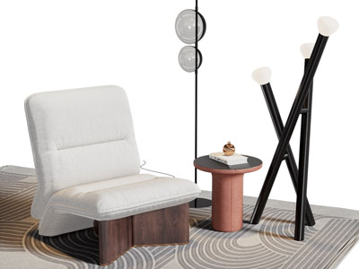 现代单人沙发 边几