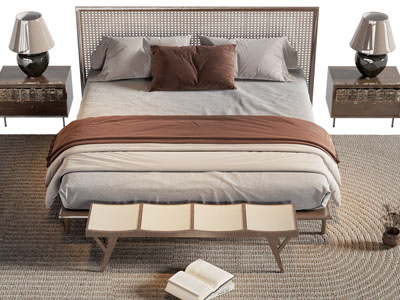 新中式中古风双人床 床头柜