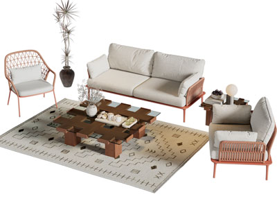 现代双人 单人沙发 休闲椅子和茶几组合