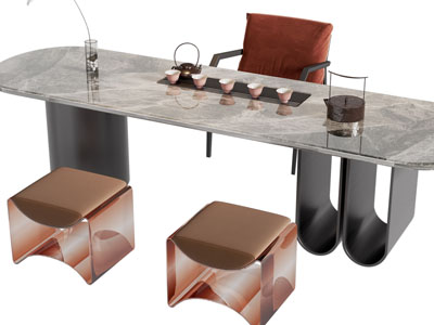 新中式椭圆形茶桌椅组合