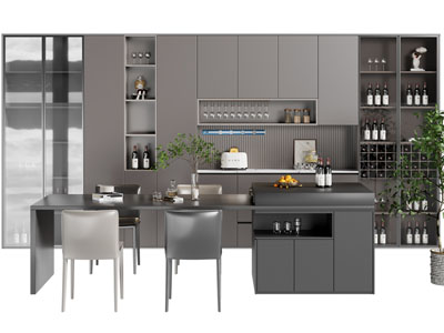 现代带水吧台的餐桌椅组合