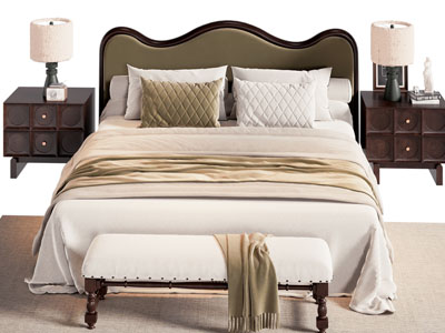 法式中古风双人床 床头柜