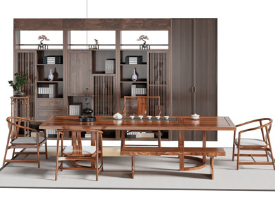 新中式实木茶桌椅组合 装饰柜