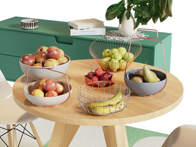 现代水果篮 苹果 香蕉 梨水果摆件组合