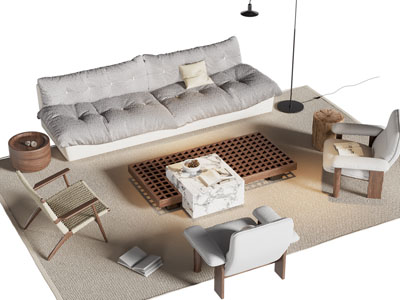 现代多人沙发 休闲椅子和茶几组合