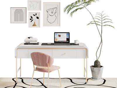 现代轻奢书桌椅组合 挂画3d模型 现代轻奢书桌椅组合 挂画