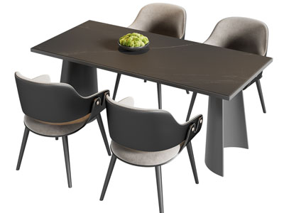 现代长方形餐桌椅组合