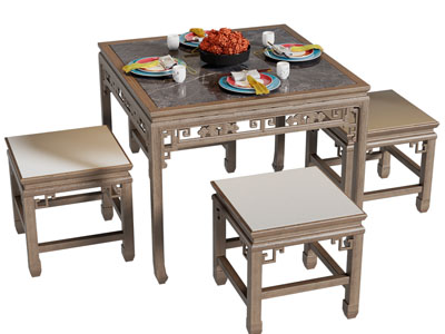 新中式方形餐桌椅组合