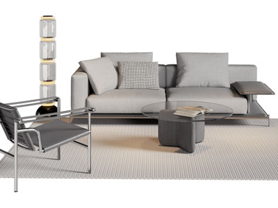 现代双人沙发 休闲椅子和茶几组合