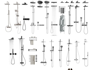 现代金属淋浴花洒 毛巾架