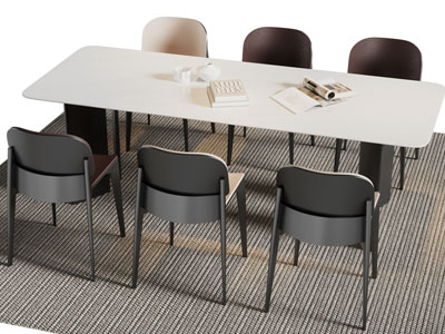 现代长方形六人位餐桌椅组合