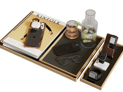 现代托盘 茶具杯子 书本 手机 眼镜摆件组合