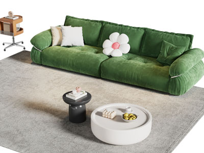 现代布艺双人沙发 茶几组合