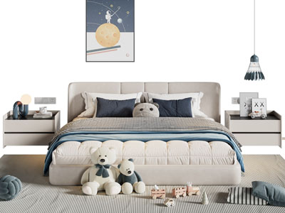 现代儿童双人床 床头柜