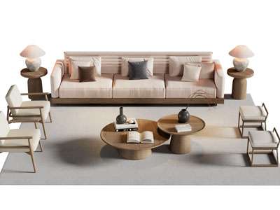 侘寂风多人沙发 休闲椅子和茶几组合