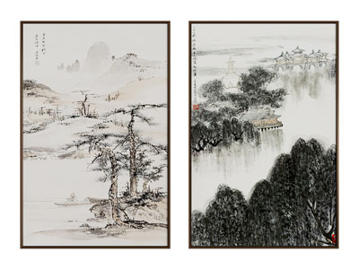 新中式山水树木装饰挂画