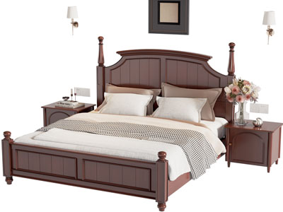 美式实木双人床 床头柜