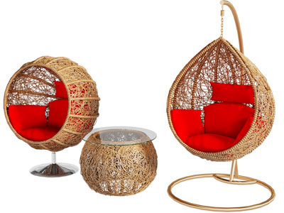 现代藤编吊椅 茶几