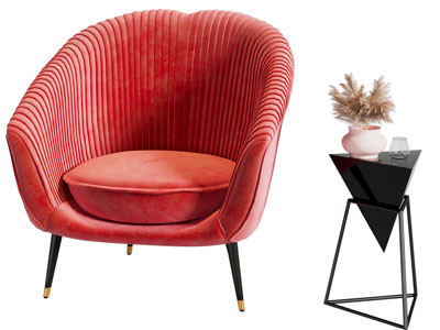 现代红色单人沙发 边几
