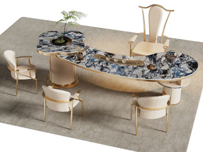 新中式异形茶桌椅组合